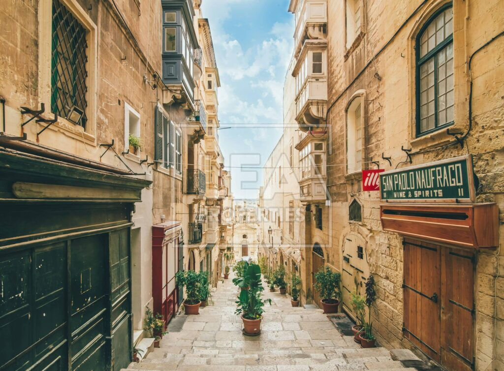 Street view of old town apartments in Malta